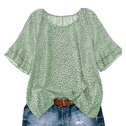 Women's Abstract Print Ruffle Sleeve Blouse