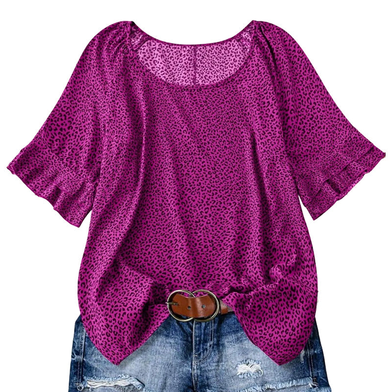Women's Abstract Print Ruffle Sleeve Blouse
