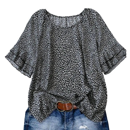 Women's Abstract Print Ruffle Sleeve Blouse