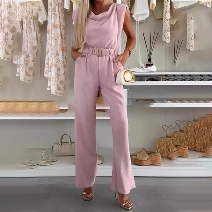 Women's Sleeveless Draped Neck Jumpsuit