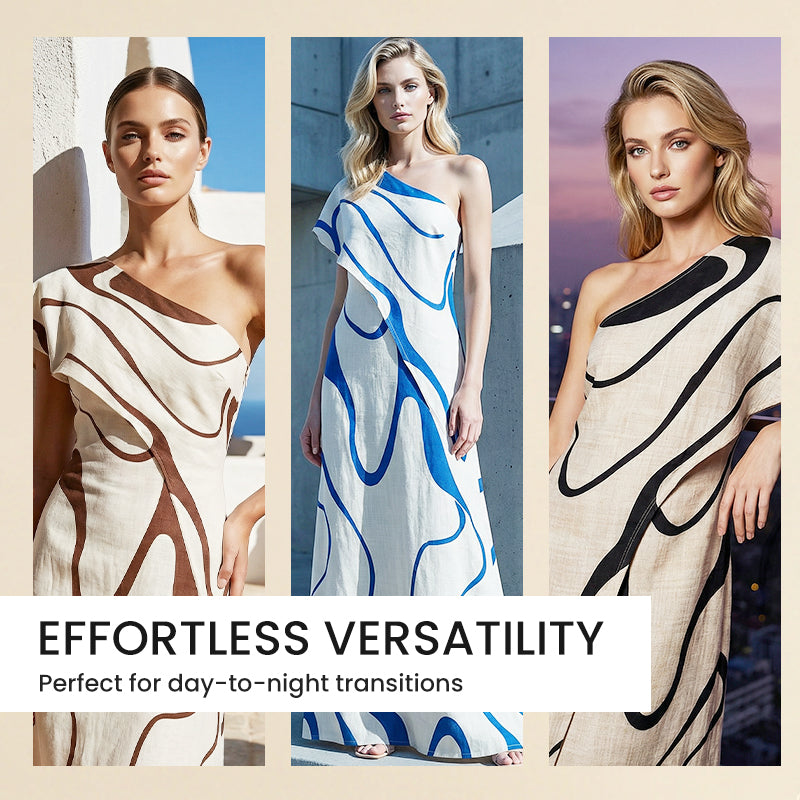 Women's Abstract Print One-Shoulder Maxi Dress