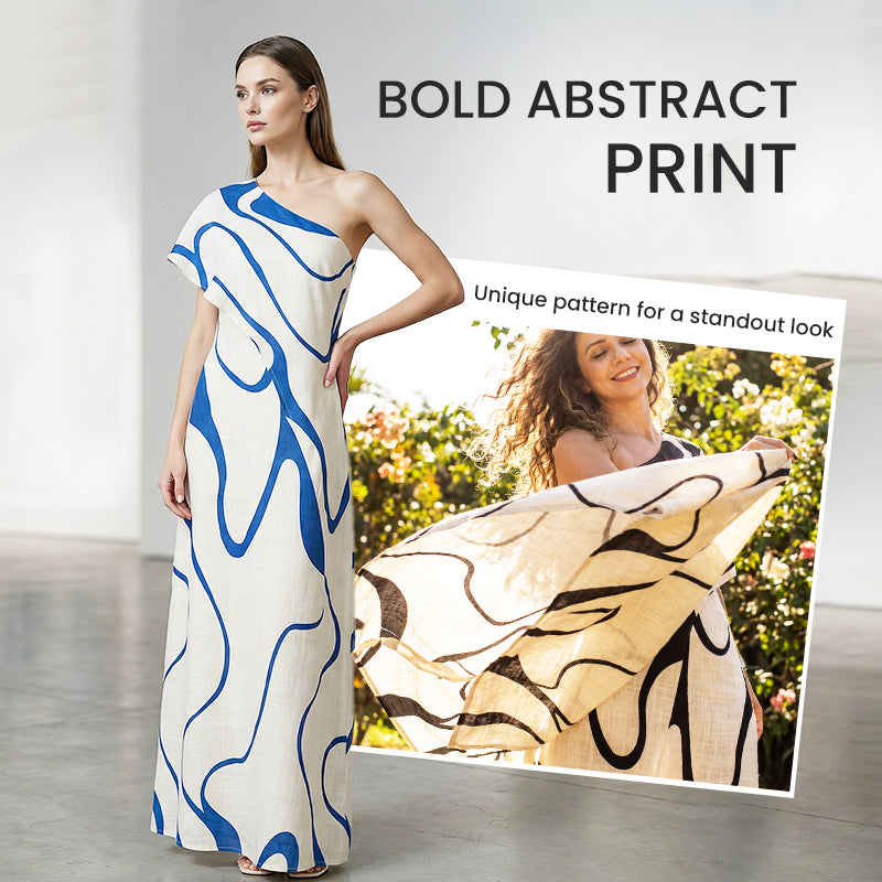 Women's Abstract Print One-Shoulder Maxi Dress