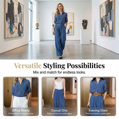Elegant Chiffon Shirt & Wide-Leg Pants Set
