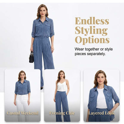 Elegant Chiffon Shirt & Wide-Leg Pants Set