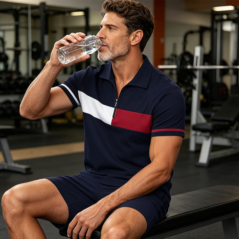 Men's Casual Zipper Shirt & Shorts Set
