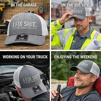 Mesh Back Trucker Cap with "I Fix Shit" Embroidery – Breathable Outdoor Sun Hat🧢☀️