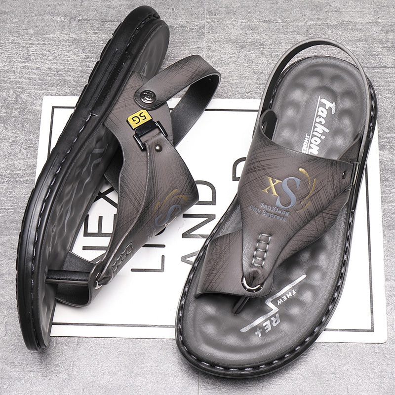 Breathable Soft Leather Outdoor Sandals for Men in Plus Sizes