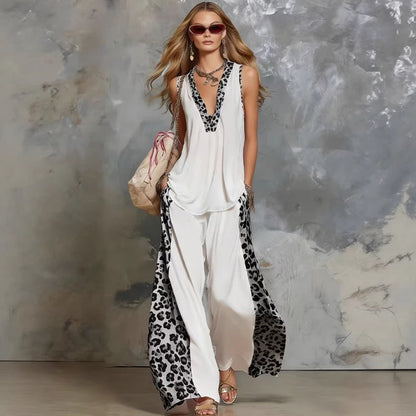 Women's Casual Leopard Panel 2-Piece Set