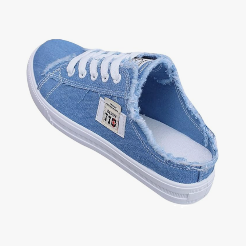 Women's Denim Mule Sneakers – Frayed Edges, Slip-On & Flat Sole – Effortlessly Cool & Comfortable ✨
