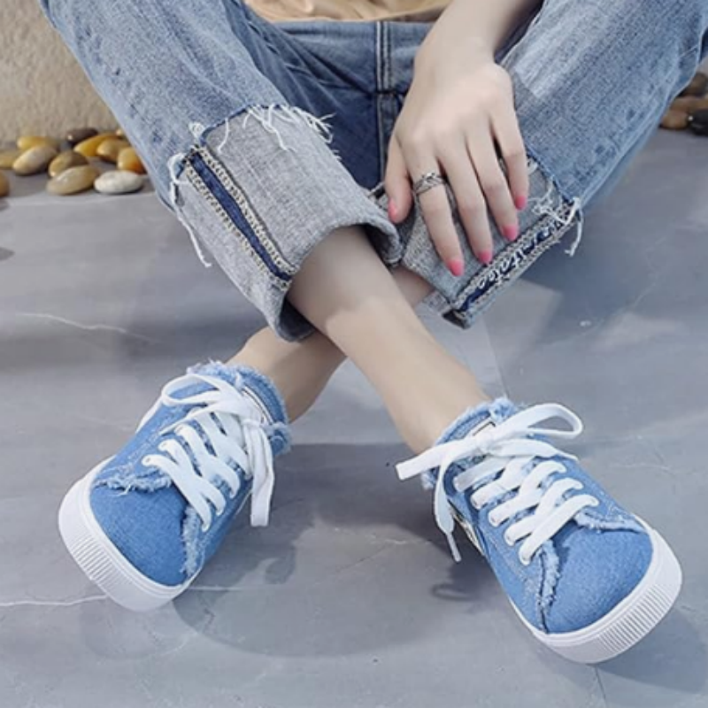 Women's Denim Mule Sneakers – Frayed Edges, Slip-On & Flat Sole – Effortlessly Cool & Comfortable ✨