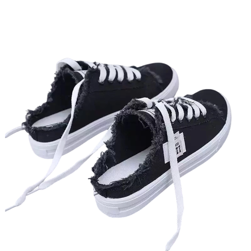 Women's Denim Mule Sneakers – Frayed Edges, Slip-On & Flat Sole – Effortlessly Cool & Comfortable ✨