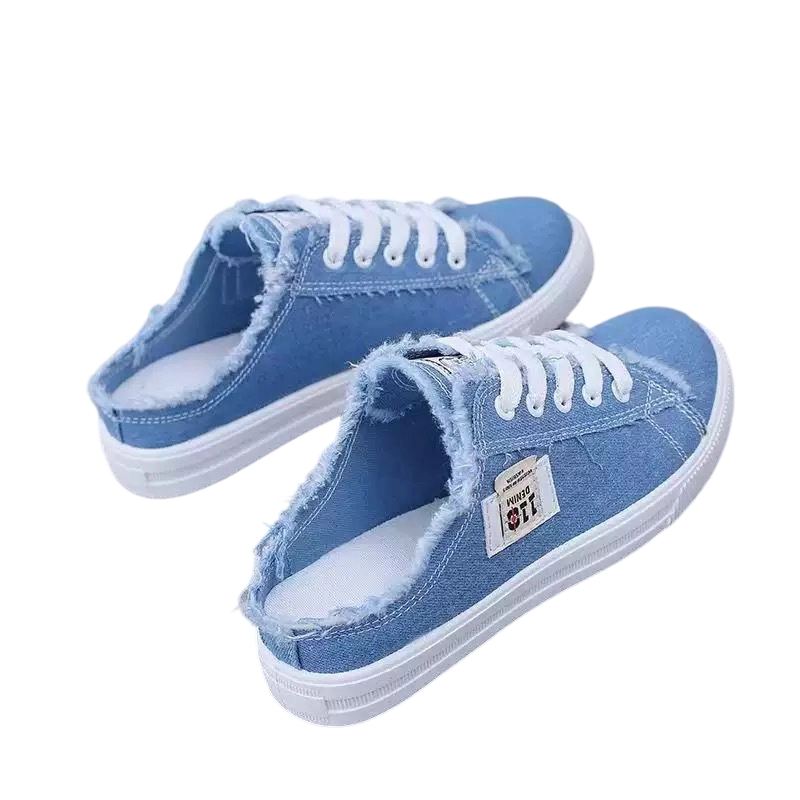 Women's Denim Mule Sneakers – Frayed Edges, Slip-On & Flat Sole – Effortlessly Cool & Comfortable ✨