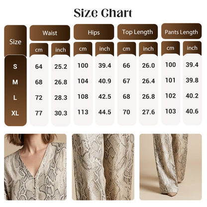 Women's Snake Print Top & Wide-Leg Pants Set