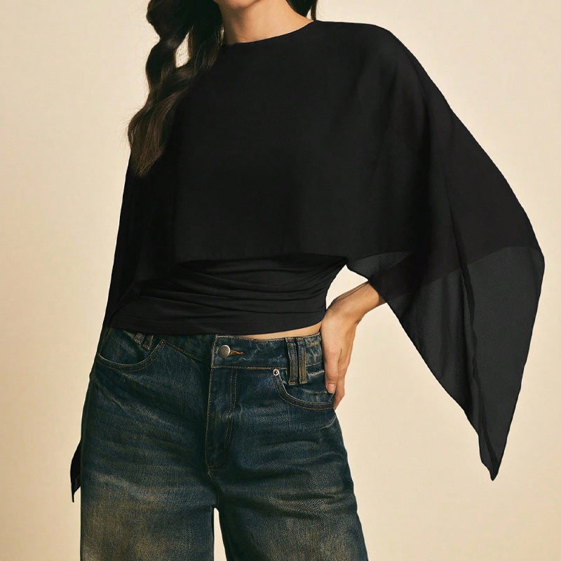 Women's Elegant Chiffon Cape Sleeve Top
