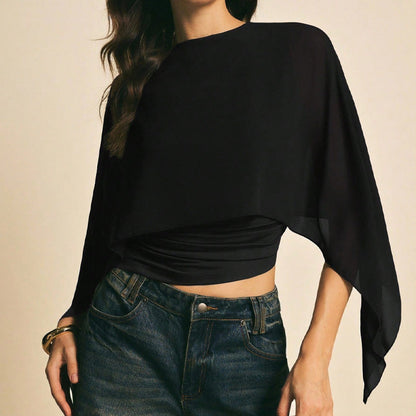 Women's Elegant Chiffon Cape Sleeve Top