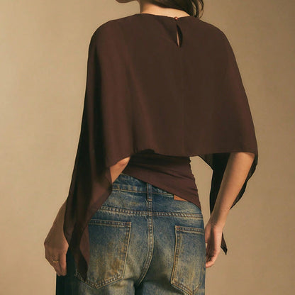 Women's Elegant Chiffon Cape Sleeve Top