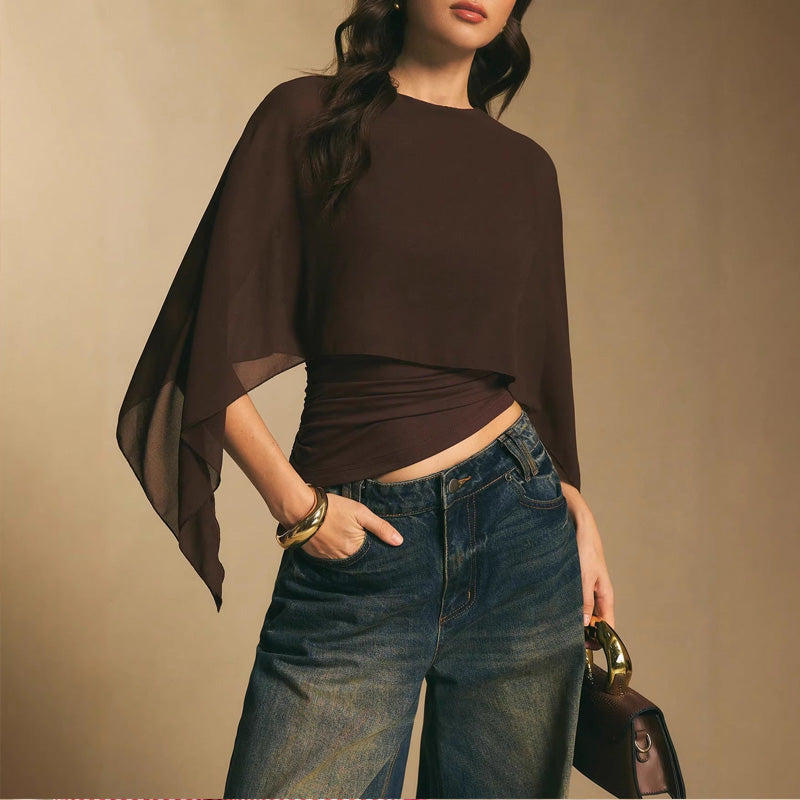 Women's Elegant Chiffon Cape Sleeve Top