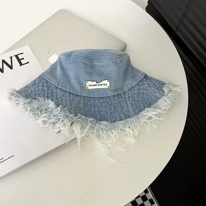 Stylish Layered Fray Denim Sun Protection Hat