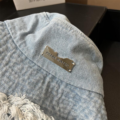 Stylish Layered Fray Denim Sun Protection Hat