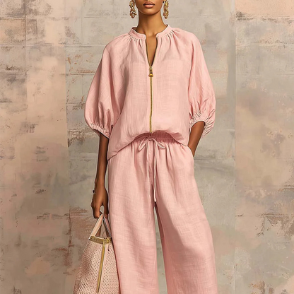 Women's Solid Color 2-Piece Casual Tracksuit Set