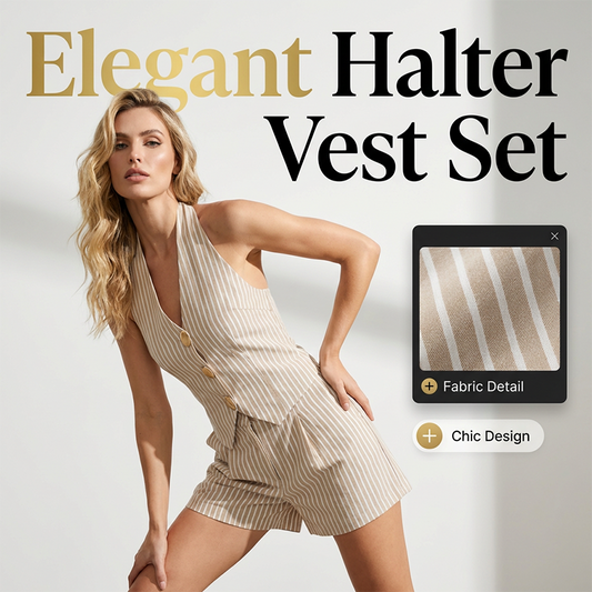 Women's Striped Halter Vest & Shorts Set