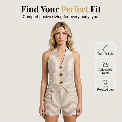 Women's Striped Halter Vest & Shorts Set