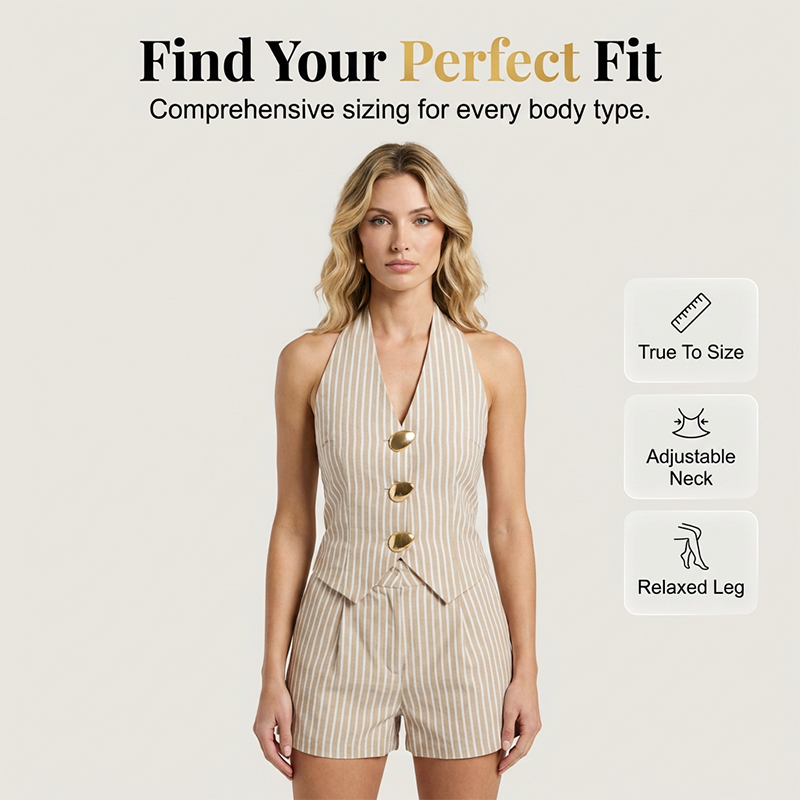 Women's Striped Halter Vest & Shorts Set