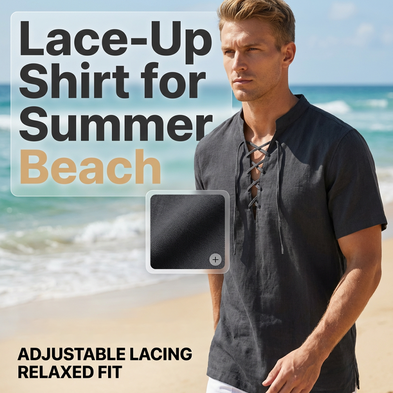👕 LIMITED-TIME 50% OFF! ✨ Men's Casual Lace-Up Short Sleeve Shirt