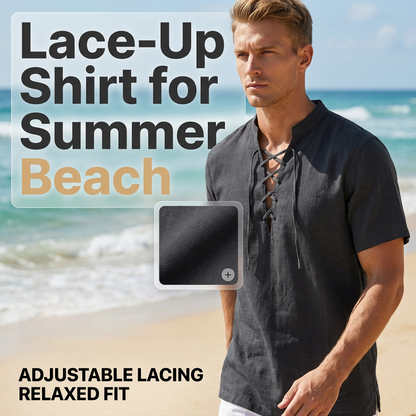 👕 LIMITED-TIME 50% OFF! ✨ Men's Casual Lace-Up Short Sleeve Shirt