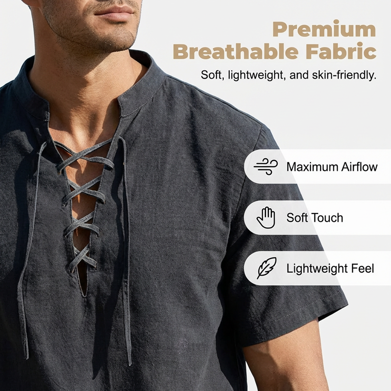 👕 LIMITED-TIME 50% OFF! ✨ Men's Casual Lace-Up Short Sleeve Shirt