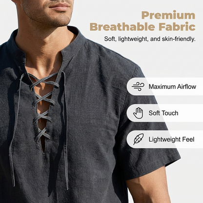 👕 LIMITED-TIME 50% OFF! ✨ Men's Casual Lace-Up Short Sleeve Shirt