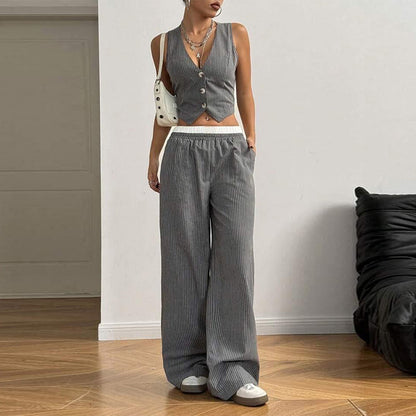 Women's Striped Print Vest Top & Wide-Leg Pants
