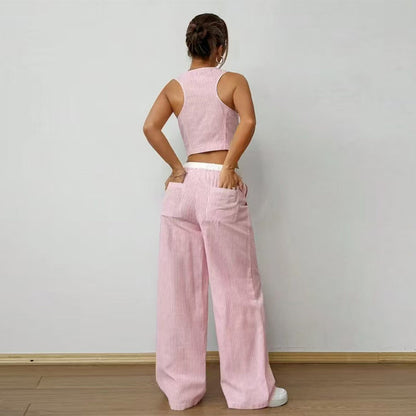 Women's Striped Print Vest Top & Wide-Leg Pants