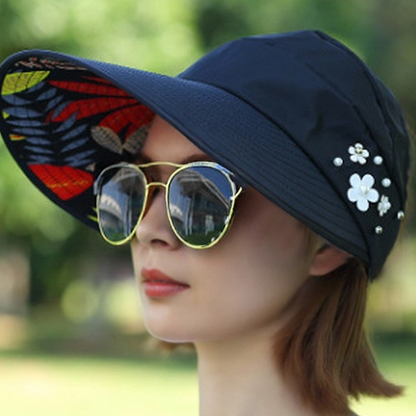 Foldable Wide Brim Sun Hat with Ponytail Hole