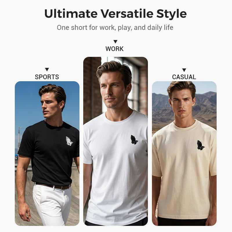 📢📢50% OFF !! ⏰👕 Men's Praying Hands Graphic Tee – Cotton, Casual, Symbolic, Versatile ✨