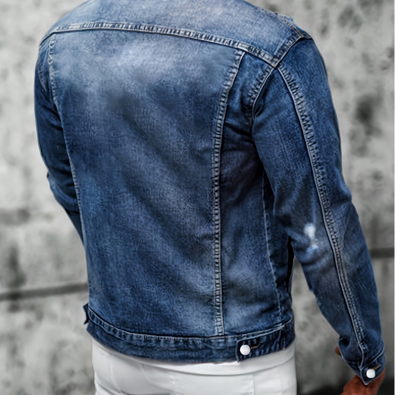 Men's Casual Vintage-Wash Distressed Denim Jacket