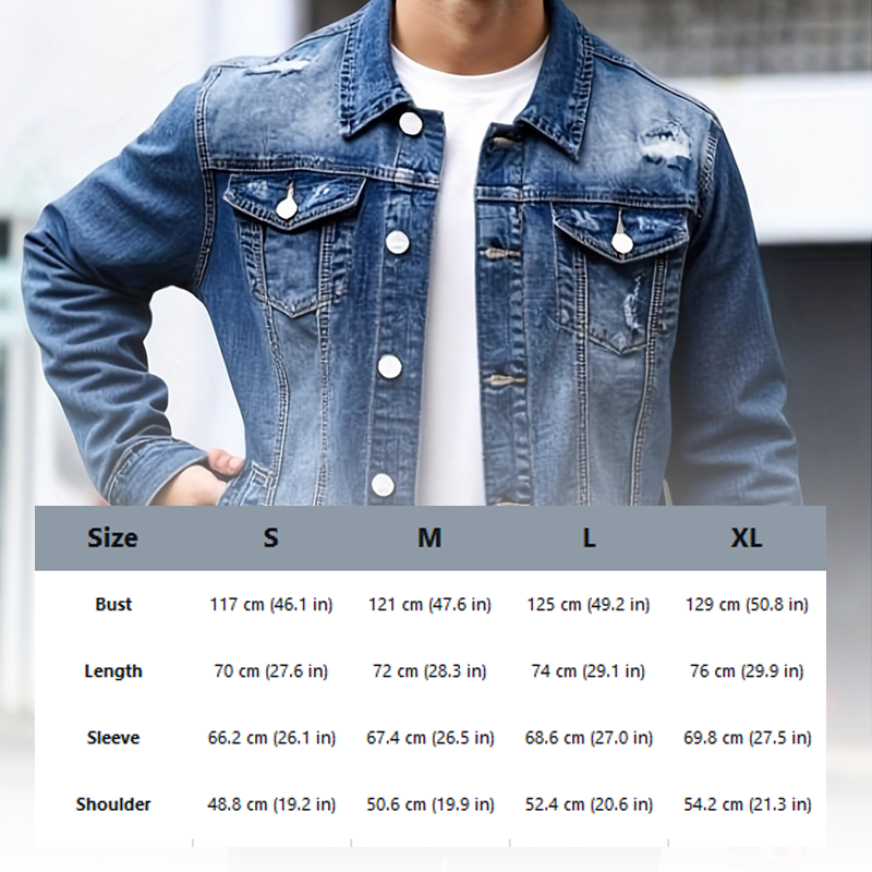 Men's Casual Vintage-Wash Distressed Denim Jacket