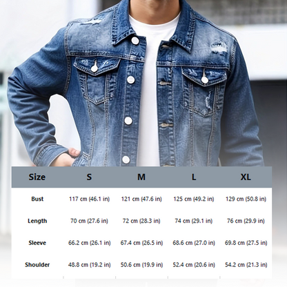 Men's Casual Vintage-Wash Distressed Denim Jacket