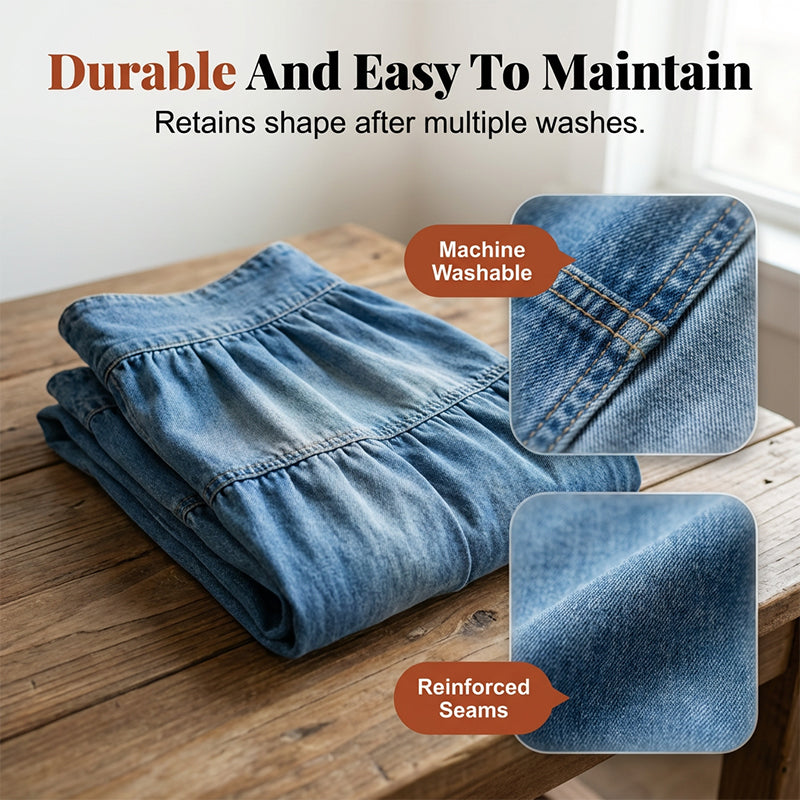 Women's High Waisted Tiered A-Line Denim Maxi Skirt