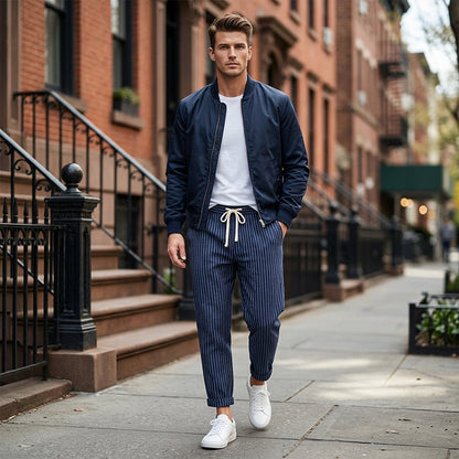 Men's Striped Linen Blend Casual Pants