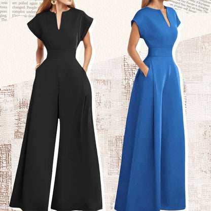 Women's V-Neck Short Sleeve Wide-Leg Jumpsuit