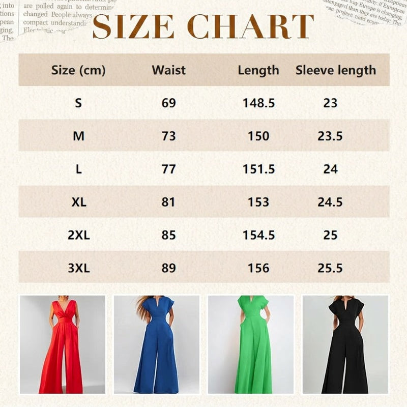 Women's V-Neck Short Sleeve Wide-Leg Jumpsuit