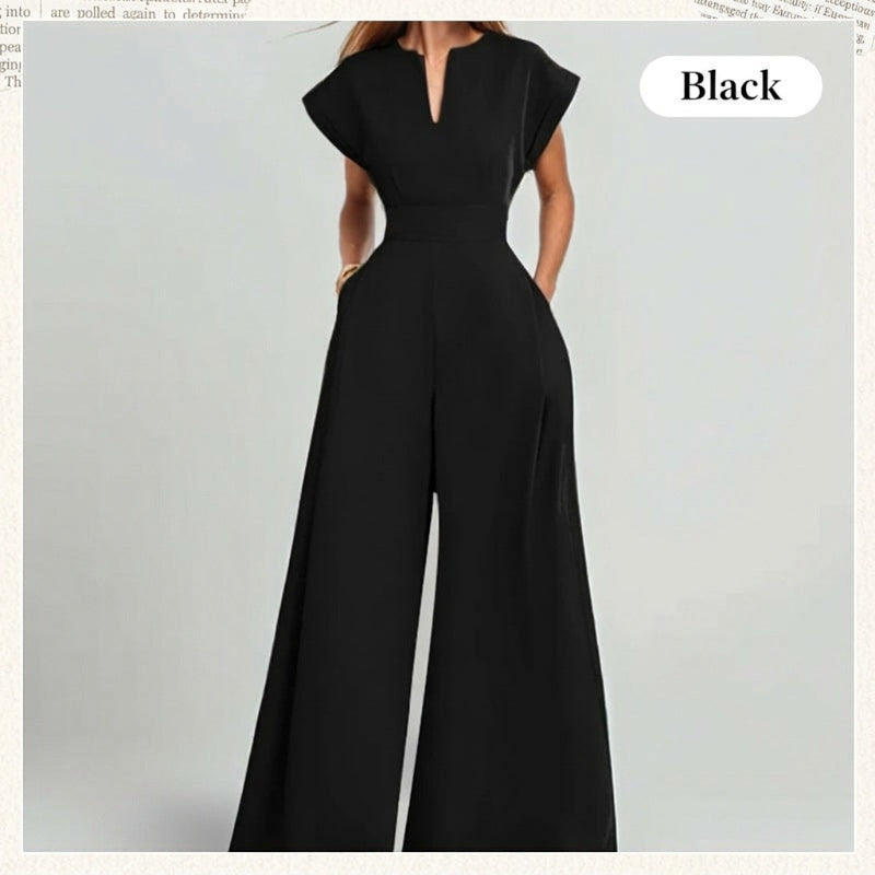 Women's V-Neck Short Sleeve Wide-Leg Jumpsuit