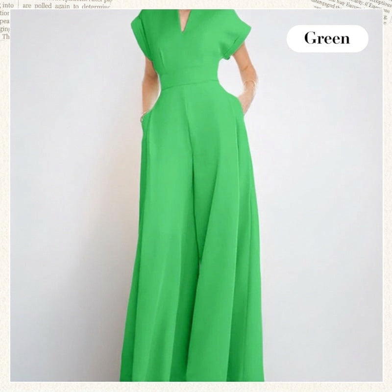 Women's V-Neck Short Sleeve Wide-Leg Jumpsuit