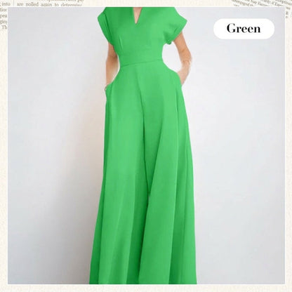 Women's V-Neck Short Sleeve Wide-Leg Jumpsuit