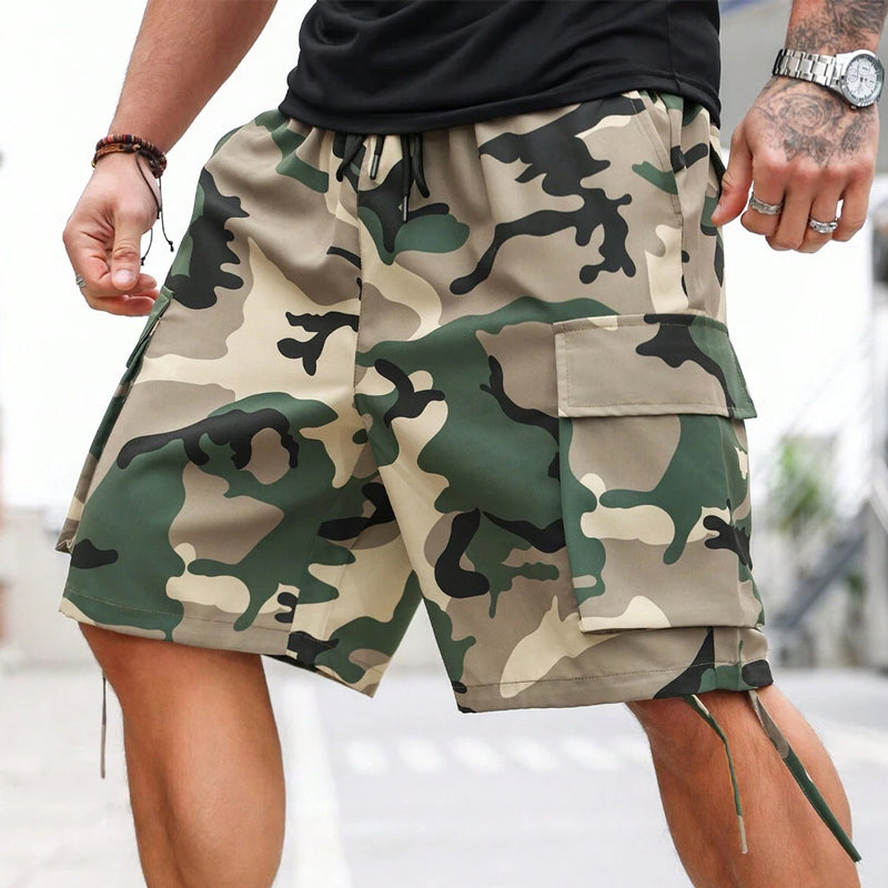 Men's Camo Cargo Shorts with Drawstring Waist