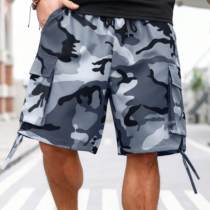 Men's Camo Cargo Shorts with Drawstring Waist
