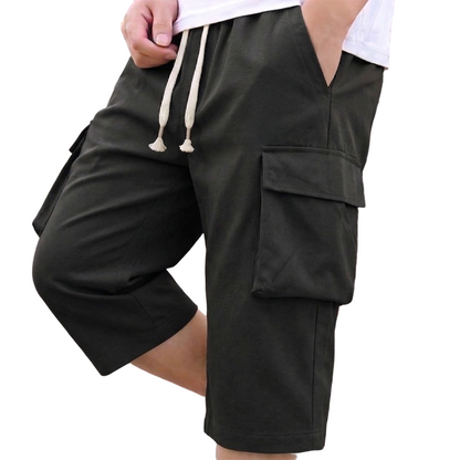 Men's Casual Capri Cargo Shorts with Drawstring Waist