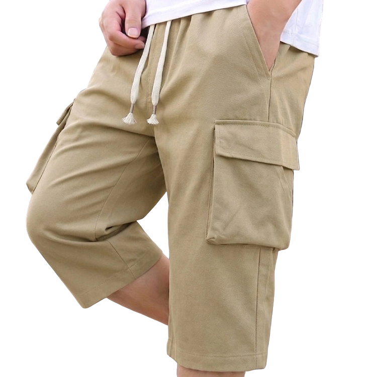 Men's Casual Capri Cargo Shorts with Drawstring Waist