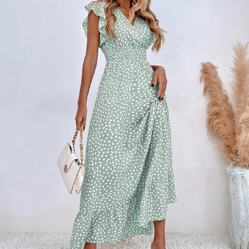 📢📢50% OFF !! ⏰Women's V-Neck Smocked High Waist Maxi Dress